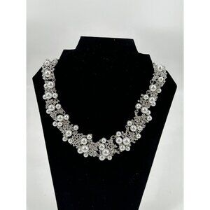 Christian Siriano Statement Necklace Faux Pearls Silver Sparkly Beads Holiday